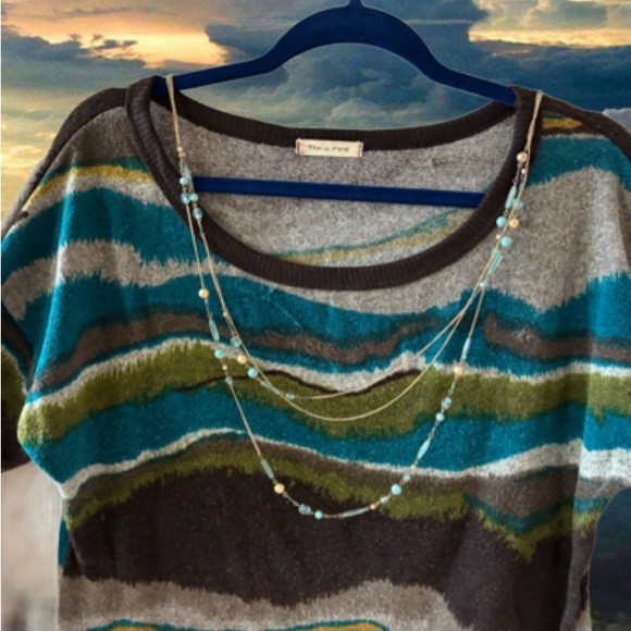 Tea n Rose 🌹Multicolor Turquoise/Brown/Green Striped Sweater. Worn lightly ⬇️ - Picture 3 of 6